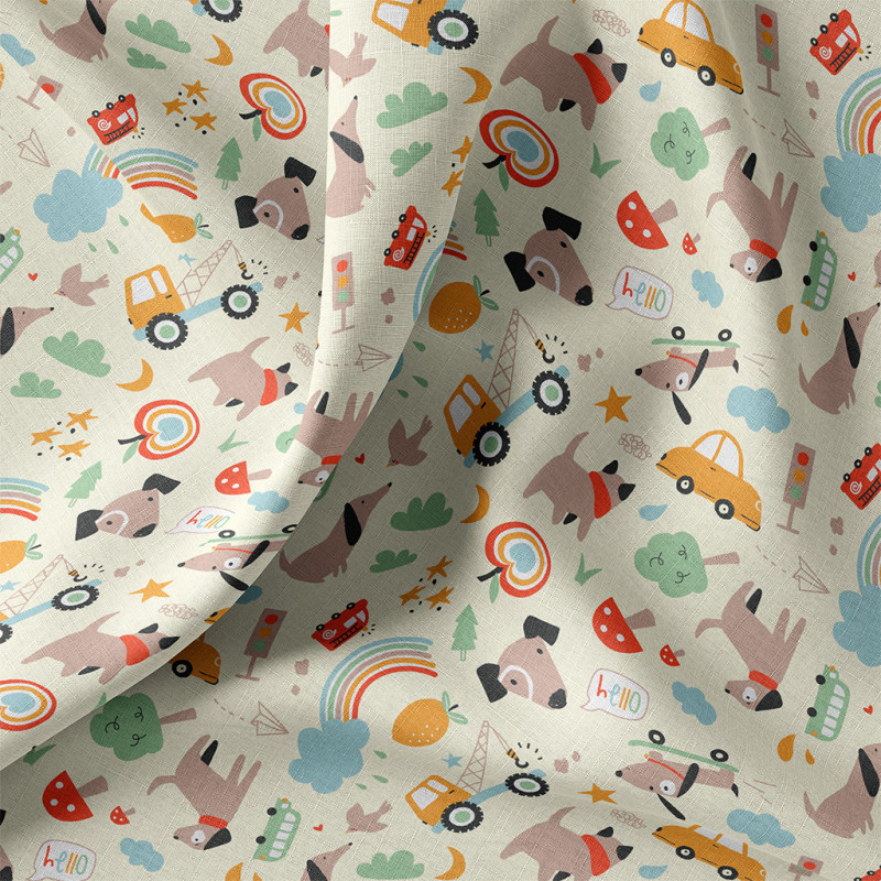 Printed Cotton SNOOP Ecru / Yellow